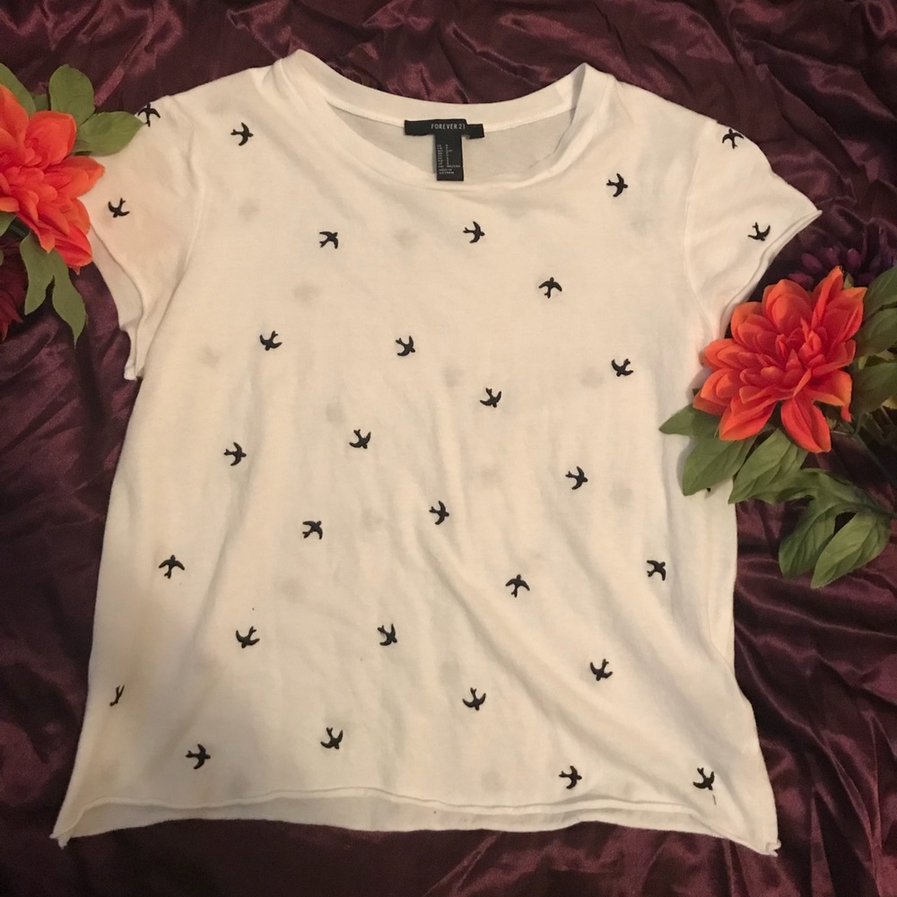 White Shirt with Black birds